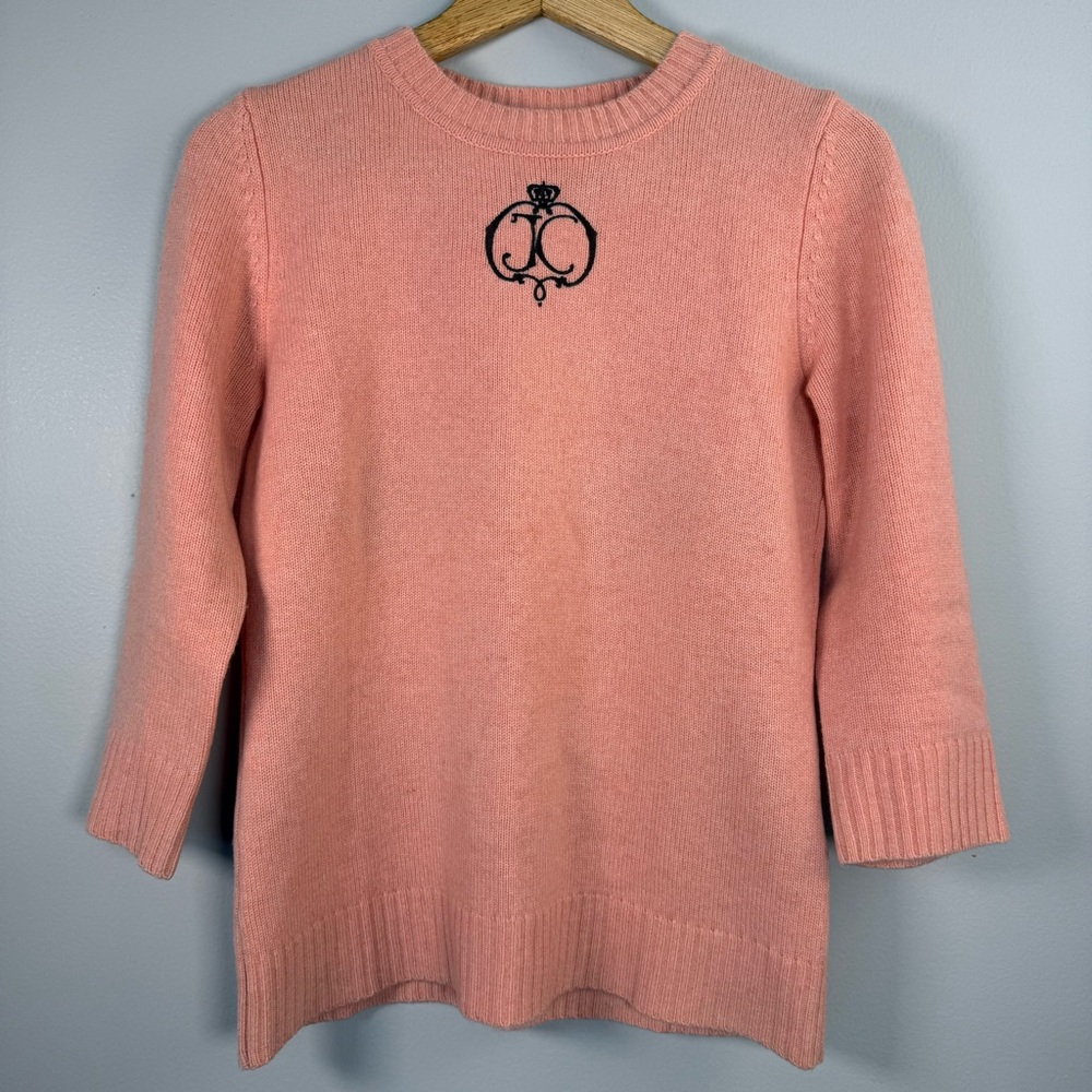 Juicy Couture Pink Cashmere Wool Sweater Pullover Embroidered Crew Women Medium